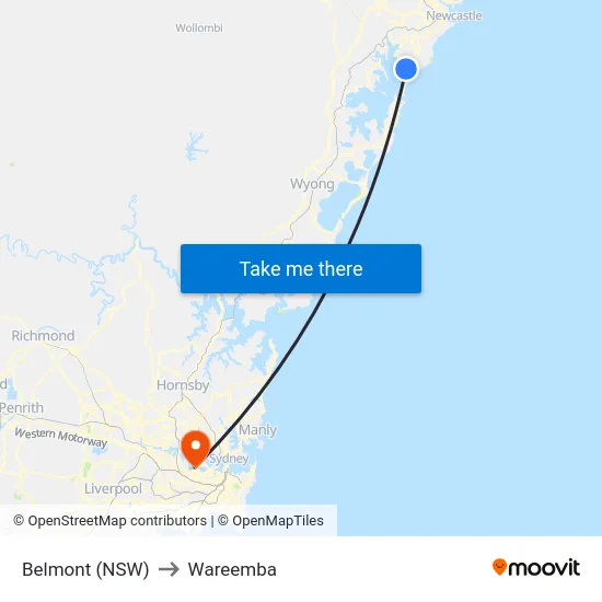 Belmont (NSW) to Wareemba map