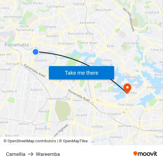 Camellia to Wareemba map