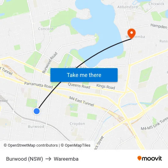 Burwood (NSW) to Wareemba map