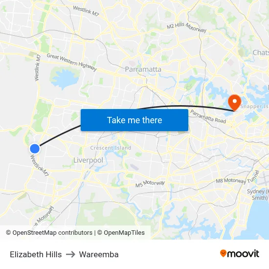 Elizabeth Hills to Wareemba map