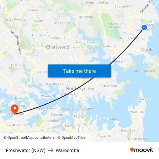Freshwater (NSW) to Wareemba map