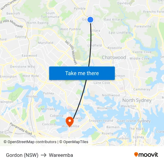 Gordon (NSW) to Wareemba map