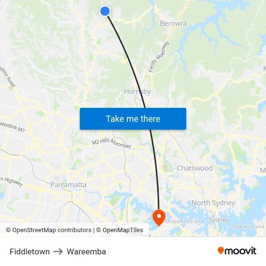 Fiddletown to Wareemba map