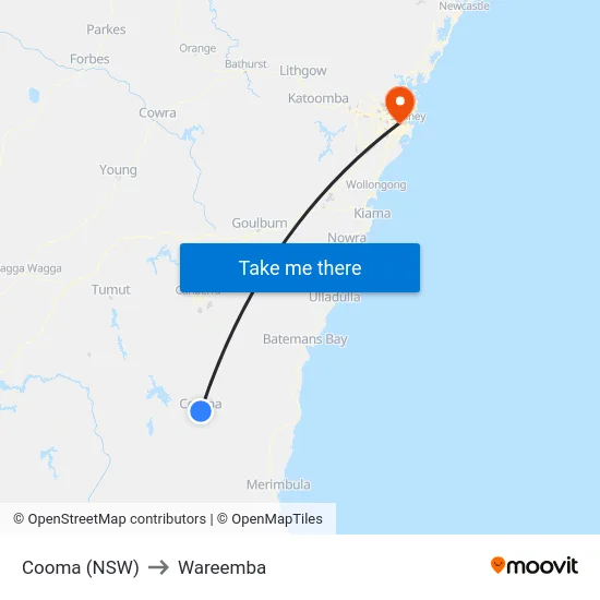 Cooma (NSW) to Wareemba map