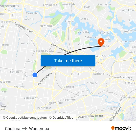 Chullora to Wareemba map