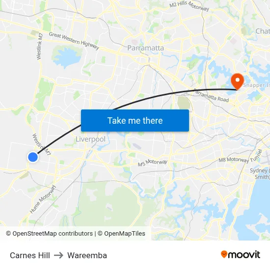 Carnes Hill to Wareemba map