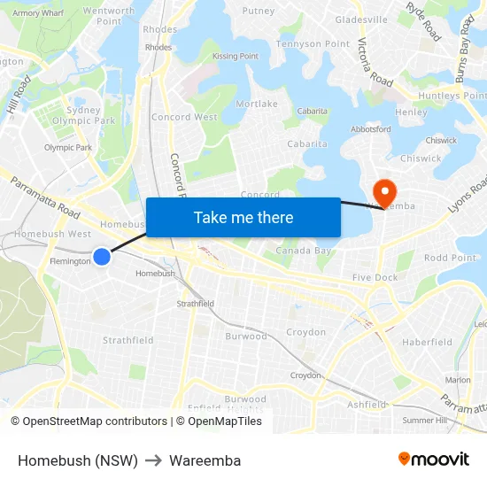 Homebush (NSW) to Wareemba map