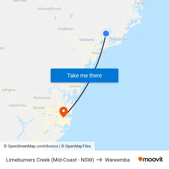 Limeburners Creek (Mid-Coast - NSW) to Wareemba map