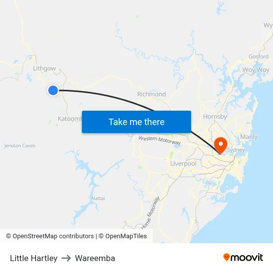 Little Hartley to Wareemba map