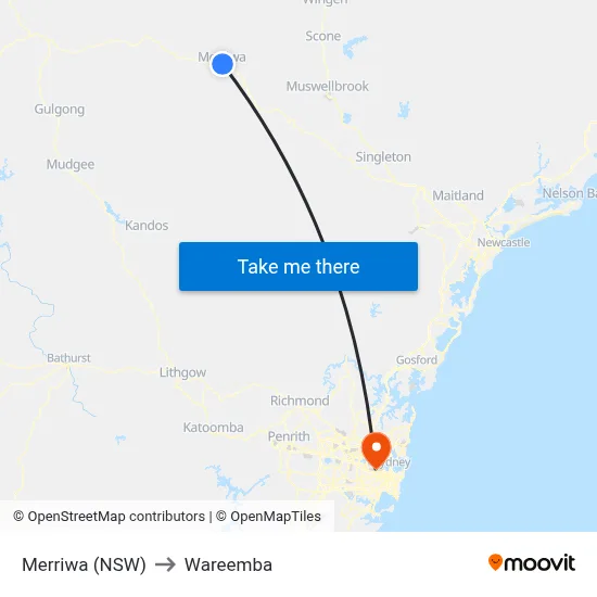 Merriwa (NSW) to Wareemba map
