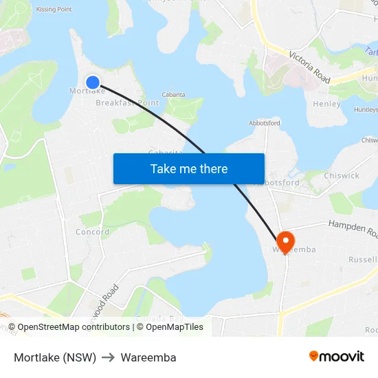 Mortlake (NSW) to Wareemba map