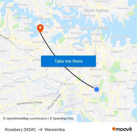 Rosebery (NSW) to Wareemba map