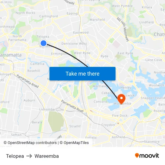 Telopea to Wareemba map