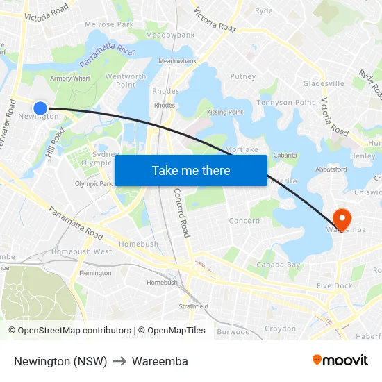 Newington (NSW) to Wareemba map