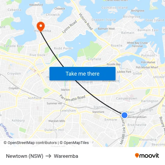 Newtown (NSW) to Wareemba map