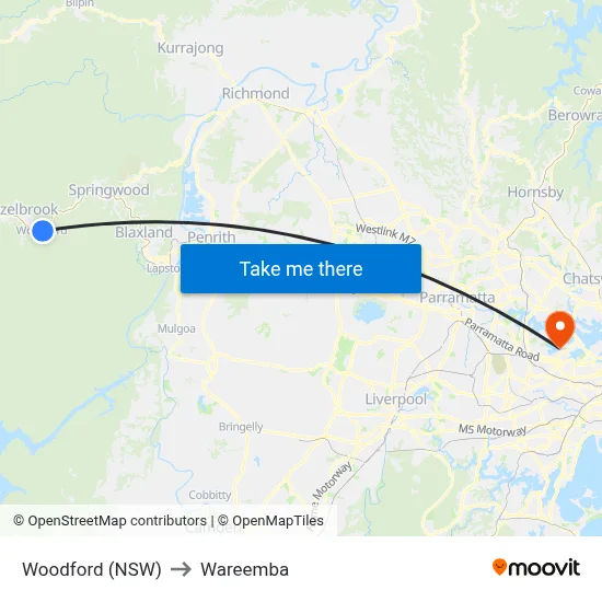 Woodford (NSW) to Wareemba map
