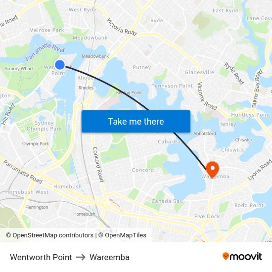 Wentworth Point to Wareemba map