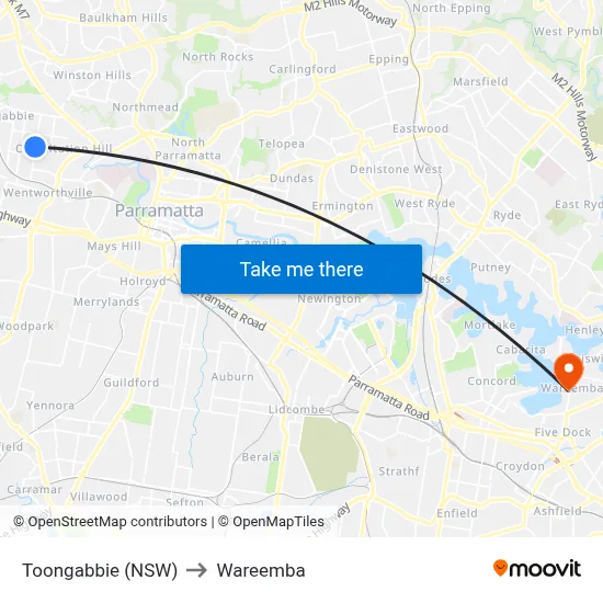 Toongabbie (NSW) to Wareemba map