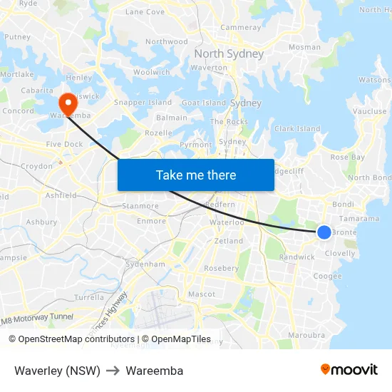 Waverley (NSW) to Wareemba map