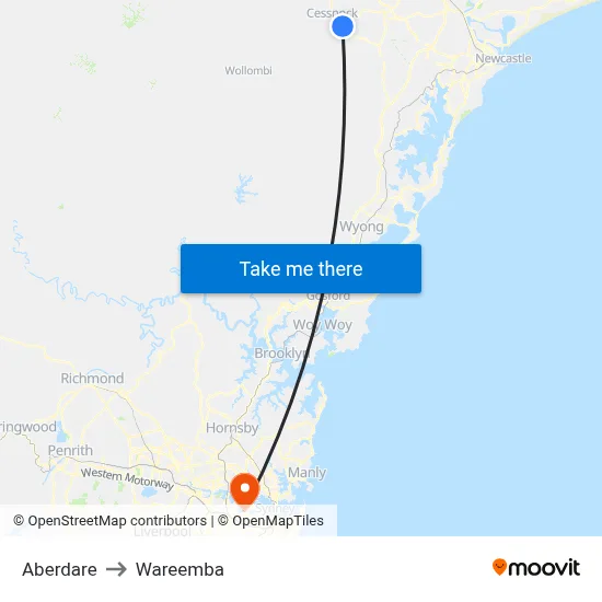 Aberdare to Wareemba map