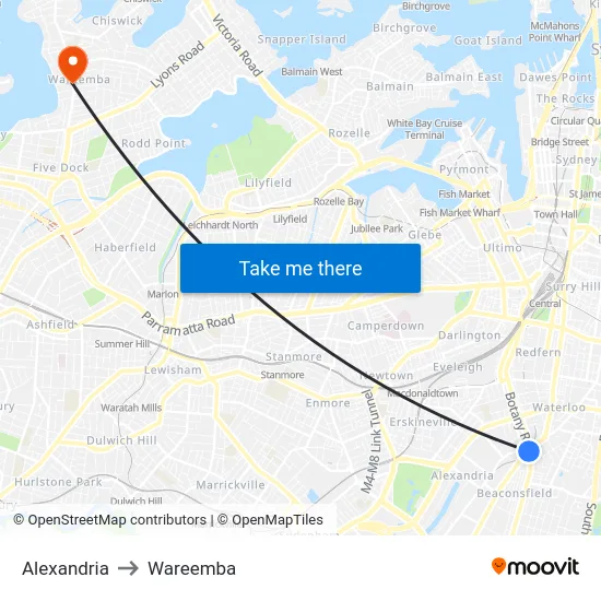 Alexandria to Wareemba map