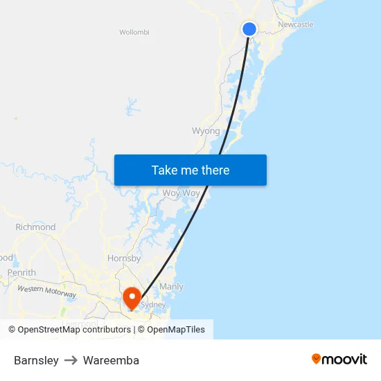 Barnsley to Wareemba map