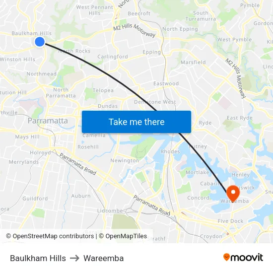 Baulkham Hills to Wareemba map