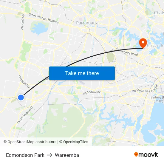 Edmondson Park to Wareemba map