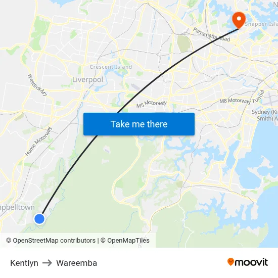 Kentlyn to Wareemba map