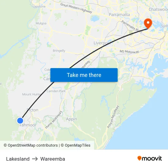 Lakesland to Wareemba map