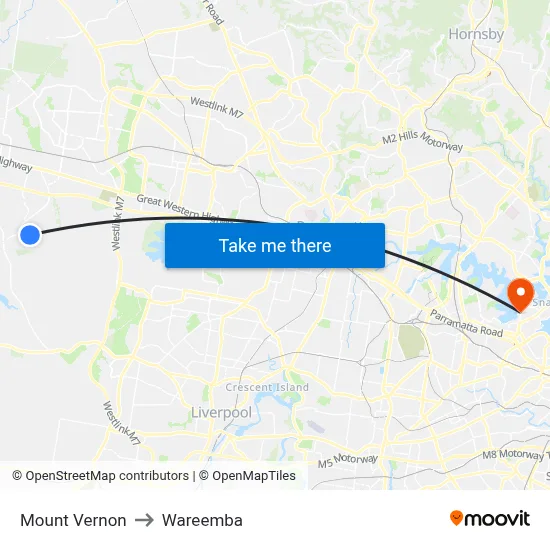 Mount Vernon to Wareemba map