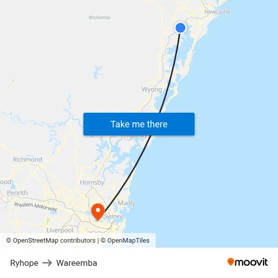 Ryhope to Wareemba map