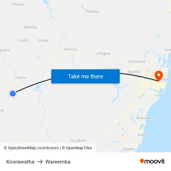 Koorawatha to Wareemba map