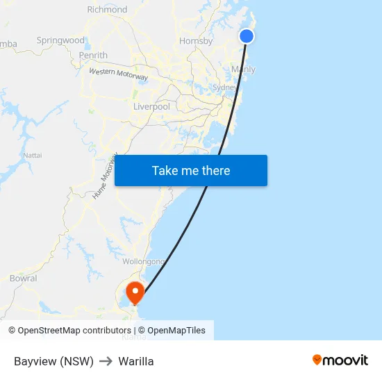 Bayview (NSW) to Warilla map