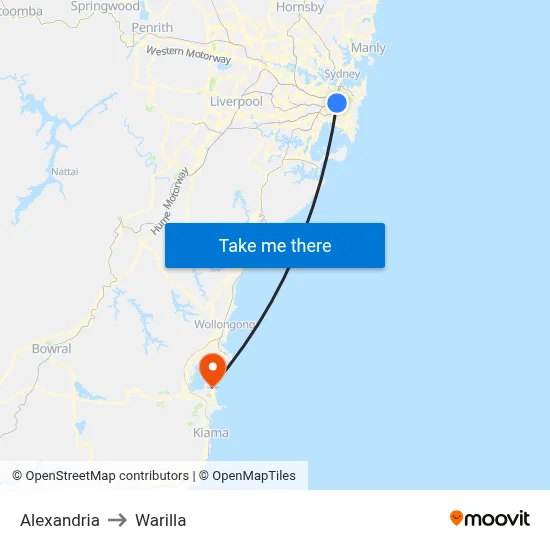 Alexandria to Warilla map