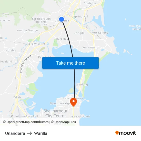 Unanderra to Warilla map