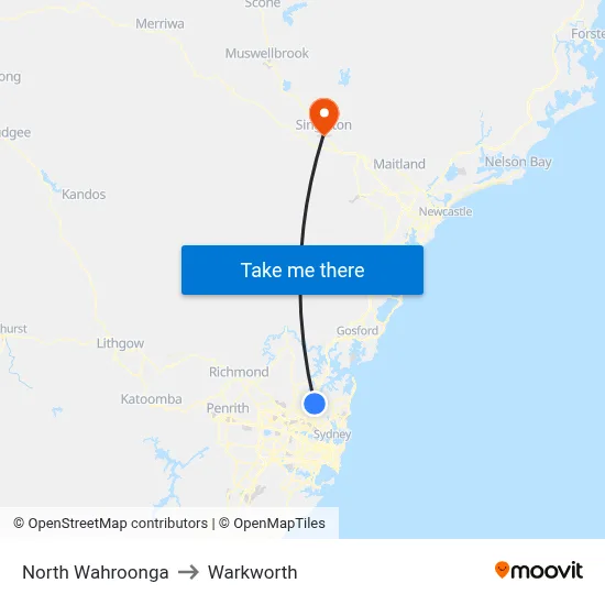 North Wahroonga to Warkworth map