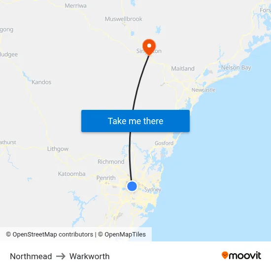 Northmead to Warkworth map