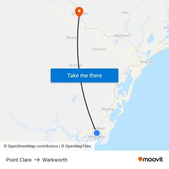 Point Clare to Warkworth map