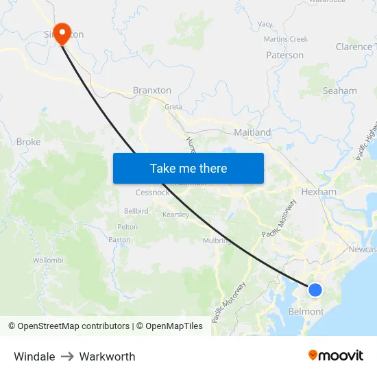 Windale to Warkworth map