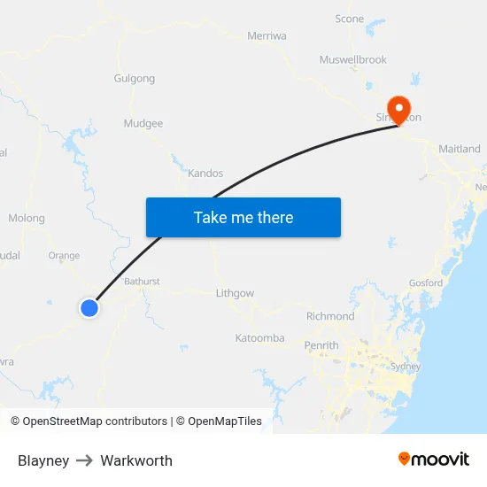 Blayney to Warkworth map
