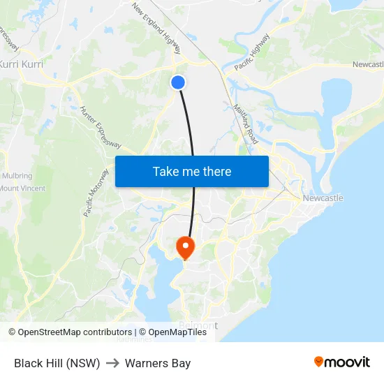 Black Hill (NSW) to Warners Bay map