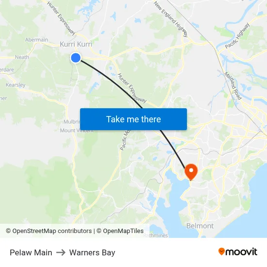 Pelaw Main to Warners Bay map