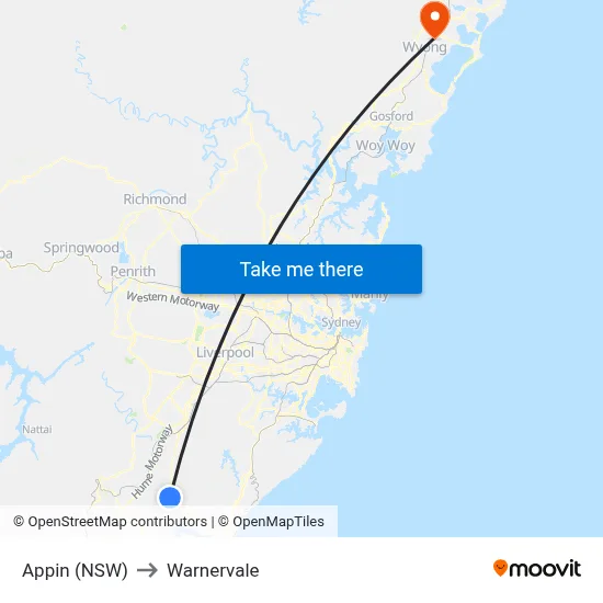Appin (NSW) to Warnervale map