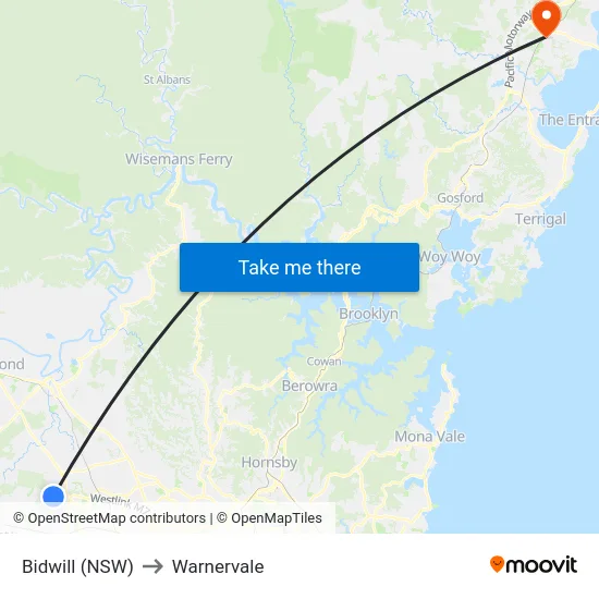 Bidwill (NSW) to Warnervale map