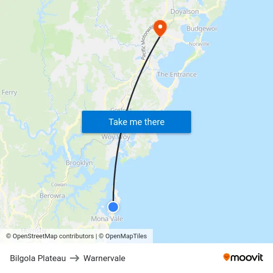 Bilgola Plateau to Warnervale map