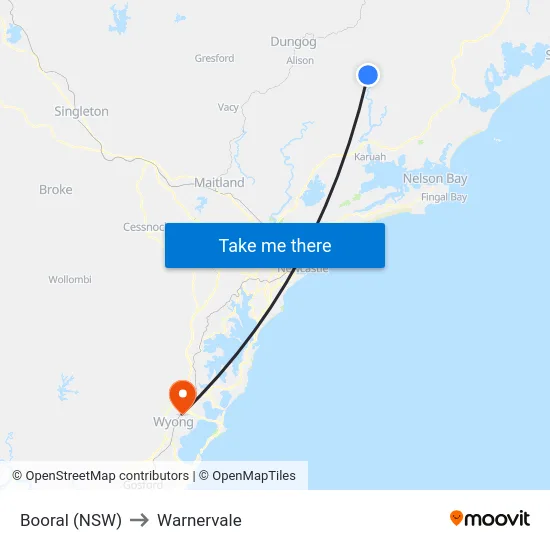 Booral (NSW) to Warnervale map