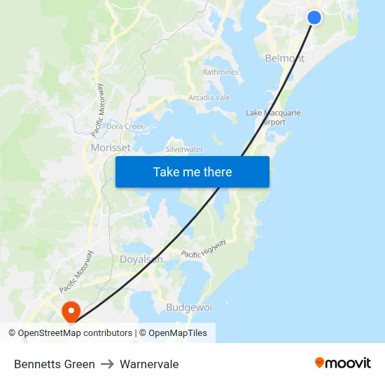 Bennetts Green to Warnervale map