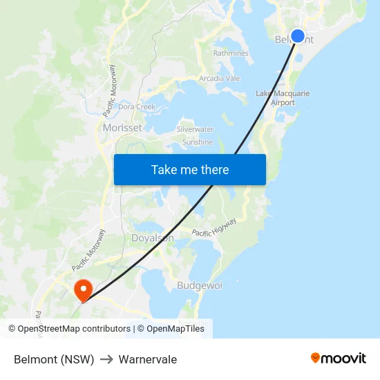 Belmont (NSW) to Warnervale map