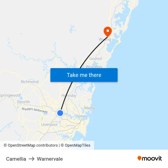 Camellia to Warnervale map
